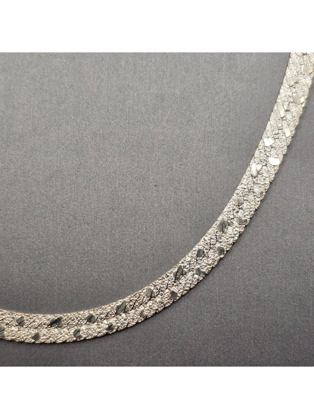 Sterling Silver Riccio Herringbone Necklace 18" Textured 6mm Chain Reversible